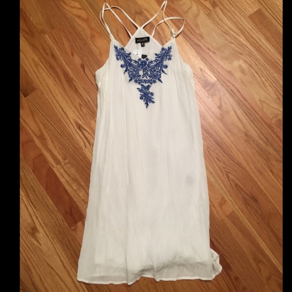 White dress with Blue Embroidery